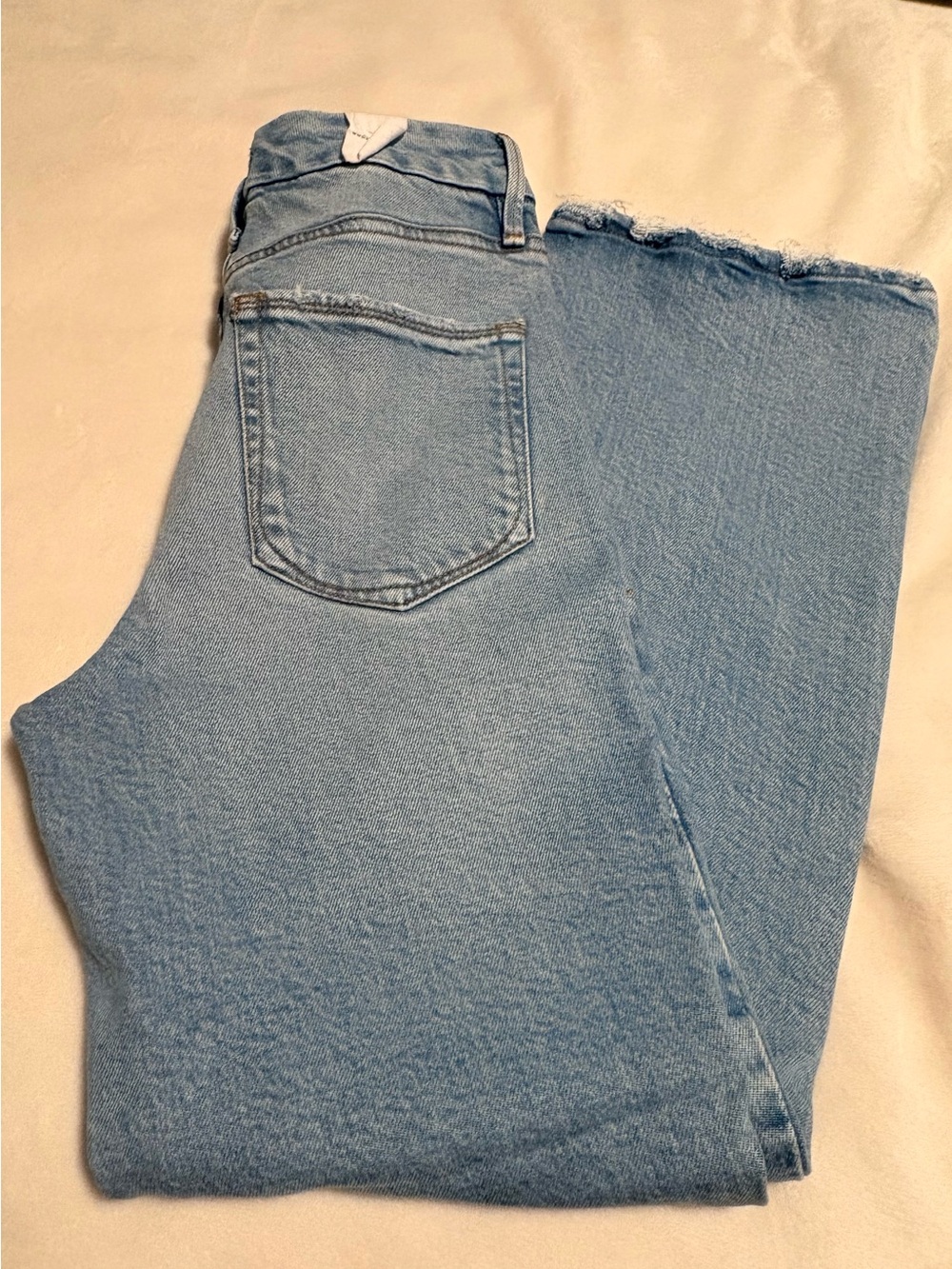 Good American Light Blue Straight Leg Jeans with Frayed Hem (New)